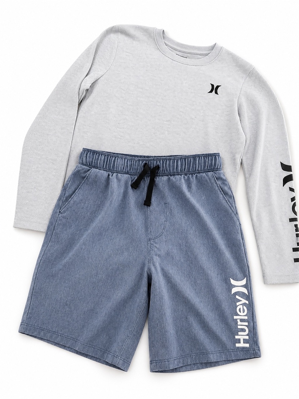 Hurley Light Gray Thermal Top with Blue Shorts